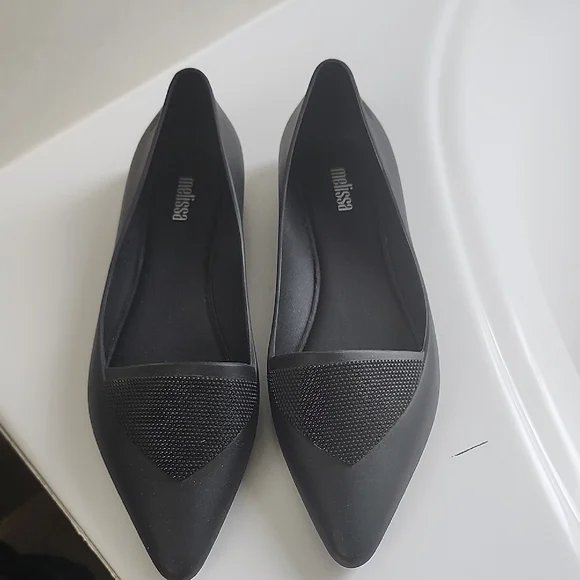 Melissa Black Flats with Textured Detail - Picture 1 of 3